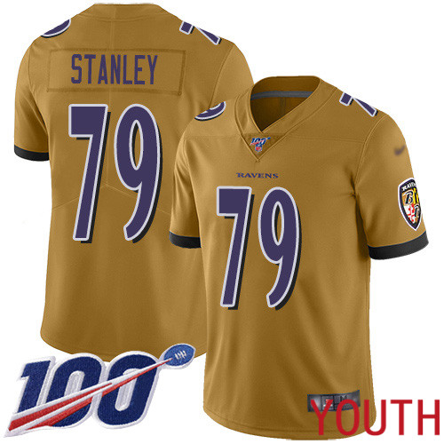 Baltimore Ravens Limited Gold Youth Ronnie Stanley Jersey NFL Football #79 100th Season Inverted Legend